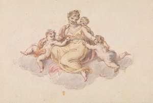 Mor og børn sidder på skyen af Edward Francis Burney