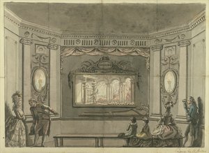 Maleri af de Loutherbourgs Eido Phusikon, der viser Satan, der vækker de oprørske engle af Edward Francis Burney