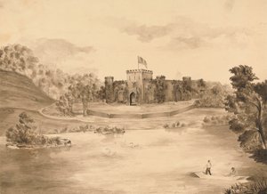 Flodlandskab med slot af Edward Francis Burney