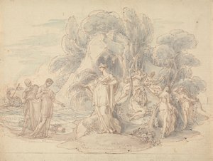 Telemachus og mentor lander på øen Calypso af Edward Francis Burney