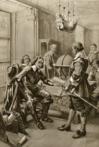 Robert Blake besøger Oliver Cromwell i rådssalen i Whitehall (litografi) af Edward Frederick Skinner