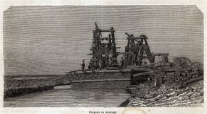 Udgravninger på Suez-kanalen, tegning af Grenet, for at illustrere en udflugt til Suez-kanalen i 1862 af Paul Merruau. Indgravering i "" Le tour du monde"", redigeret af Edouard Charton af Edward Grenet