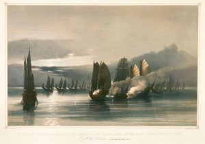 Angreb på pirateskadren Chuiapoo ud for Tysami, Kina, 28. september 1849, midten af det 19. århundrede (litografi) af Edward Hodges Cree