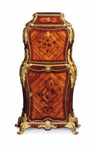 Petit secretaire a batattant, ca. 1860 (ormolu med kongetræ, tulipantræ og amaranth intarsia) af Edward Holmes Baldock