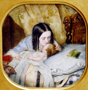 Nattekysset. En mor kysser sin baby, der lige er faldet i søvn. Maleri af Edward Hugues (1832 - 1908), 20. århundrede. Lyon, Musee des Beaux Arts
