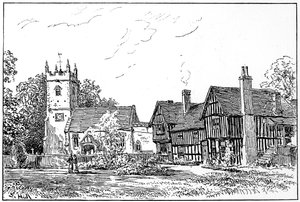 Clifford kirke og gamle hus, Stratford-upon-Avon, Warwickshire, 1885. af Edward Hull