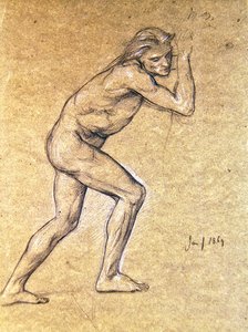 Studie af en mandlig nøgen til The Prodigals Return, 1869 (kridt på papir)