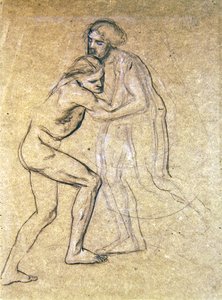 Studie af to nøgne mænd, der omfavner til The Prodigals Return, 1869 (kridt på papir) af Edward John Poynter