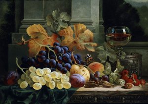 Stilleben med frugt og sommerfugl. Maleri af Edward Ladell (1821-1886) Privat samling.
