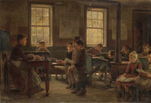 A Country School, 1890 (olie på lærred monteret på kompositionstavle)