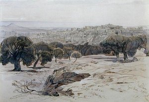 Betlehem - Langfredag den 2. april 1858 (pen, blæk og akvarel på papir) af Edward Lear