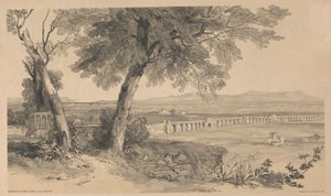 Landskabet omkring Rom set fra Villa Mattei, fra »Udsigter i Rom og omegn«, 1841 af Edward Lear