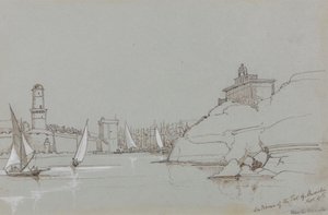 Indgang til havnen i Marseille af Edward Lear