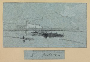 Palermo, fra Views of Sicily (kridt og gouache på blåt papir) af Edward Lear