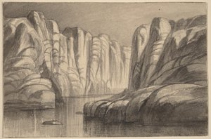 Flod, der snor sig gennem en klippeformation (Philae, Egypten) af Edward Lear
