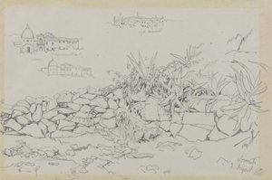 Sorrento, 2. august 1838 (grafit på gråt vævet papir) af Edward Lear