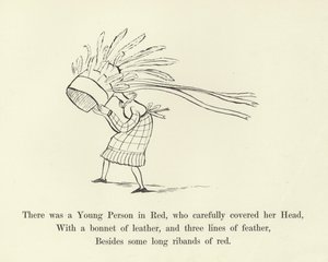 Der var en ung person i rødt, som omhyggeligt dækkede hendes hoved af Edward Lear