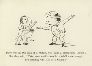Der var en gammel mand på en station, som holdt en promiskuøs tale af Edward Lear