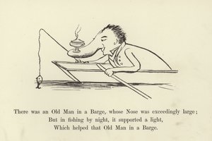 Der var en gammel mand i en pram, hvis næse var overordentlig stor af Edward Lear