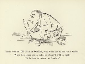 Der var en gammel mand fra Dunluce, som gik ud på havet på en gås af Edward Lear