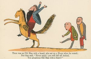 Der var en gammel mand med skæg, som sad på en hest, da han opfostrede, fra 
