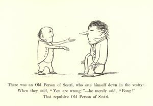 Der var en gammel person fra Sestri, som satte sig i sakristiet af Edward Lear