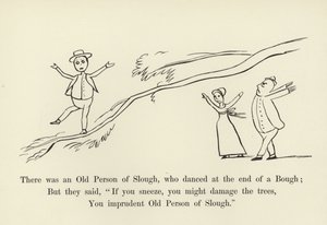 Der var en gammel mand fra Slough, som dansede for enden af en gren af Edward Lear