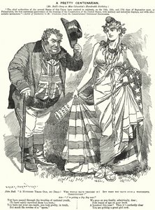 Punch tegneserie: A Pretty Centenarian - hundredåret for udarbejdelsen af den amerikanske forfatning (gravering) af Edward Linley (after) Sambourne