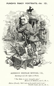 Punch tegnefilm: Algernon Bertram Freeman-Mitford af Edward Linley (after) Sambourne