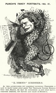 Punch tegneserie: Anton Rubinstein, russisk pianist, komponist og dirigent (gravering) af Edward Linley (after) Sambourne