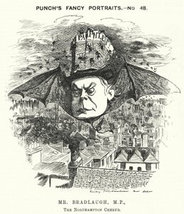 Punch tegneserie: Charles Bradlaugh, engelsk liberal politiker og ateist (gravering) af Edward Linley (after) Sambourne