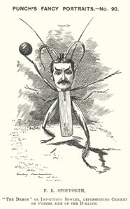 Punch tegnefilm: Fred Spofforth, australsk cricketspiller (gravering) af Edward Linley (after) Sambourne