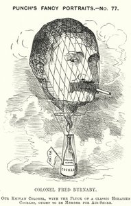 Punch tegneserie: Frederick Burnaby, efterretningsofficer og ballonist i den britiske hær (gravering) af Edward Linley (after) Sambourne