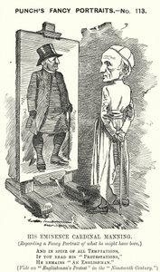 Punch tegneserie: Henry Edward Manning, engelsk kardinal og katolsk ærkebiskop af Westminster (gravering) af Edward Linley (after) Sambourne