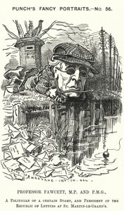 Punch tegneserie: Henry Fawcett, engelsk politiker og økonom (gravering) af Edward Linley (after) Sambourne