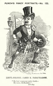 Punch tegnefilm: James Ross Farquharson, skotsk soldat (gravering) af Edward Linley (after) Sambourne