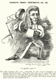 Punch tegneserie: John Charles Day, engelsk advokat og dommer (gravering) af Edward Linley (after) Sambourne