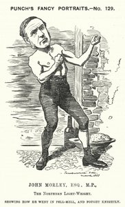 Punch tegneserie: John Morley, engelsk liberal politiker (gravering) af Edward Linley (after) Sambourne
