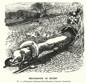 Punch tegnefilm: Mechanics in Sport. Nr. 4. - Pneumatic Despatch Fox Hunting Company (Begrænset) (gravering) af Edward Linley (after) Sambourne