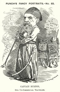 Punch tegneserie: Richard Burton, engelsk opdagelsesrejsende, geograf og diplomat (gravering) af Edward Linley (after) Sambourne