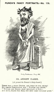 Punch tegnefilm: Sir Andrew Clarke, britisk læge, læge til William Ewart Gladstone (gravering) af Edward Linley (after) Sambourne
