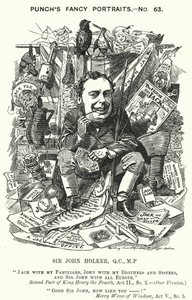 Punch tegneserie: Sir John Holker, engelsk advokat og politiker (gravering) af Edward Linley (after) Sambourne