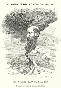 Punch tegneserie: Sir Wilfrid Lawson, engelsk radikal liberal politiker og temperamentsforkæmper (gravering) af Edward Linley (after) Sambourne