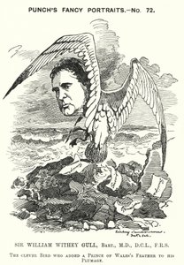 Punch tegneserie: Sir William Withey Gull, engelsk læge, der behandlede prinsen af Wales for tyfus og blev almindelig læge for dronning Victoria (gravering) af Edward Linley (after) Sambourne