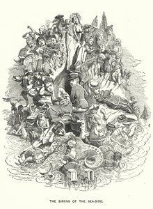 Punch tegneserie: The Sirens of the Sea-Side - britiske kystferiesteder (gravering) af Edward Linley (after) Sambourne