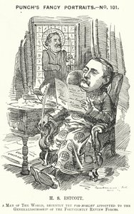 Punch tegneserie: Thomas Hay Sweet Estcott, engelsk journalist og redaktør (gravering) af Edward Linley (after) Sambourne