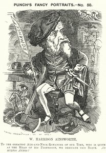 Punch tegnefilm: William Harrison Ainsworth, engelsk historisk romanforfatter (gravering) af Edward Linley (after) Sambourne