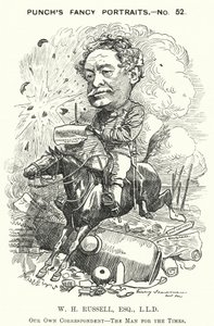 Punch tegnefilm: William Howard Russell, irsk journalist og krigskorrespondent (gravering) af Edward Linley (after) Sambourne