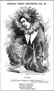 Oscar Wilde (1854-1900) irsk dramatiker, romanforfatter, digter og vid. Tegnefilm af Edward Linley Sambourne fra hans 