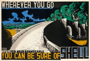 Wherever You Go, You can be Sure of Shell, ca. 1936 (farvelitografi)